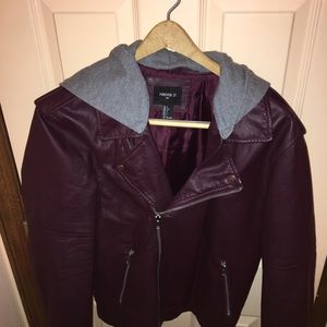 Forever 21 faux leather jacket w hoodie. Size L